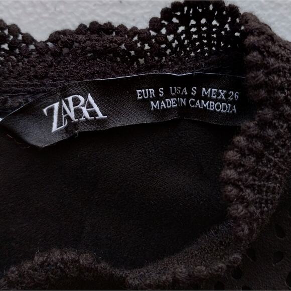 O Zara Womens Black Faux Suede Laser Cute Long Sleeve Mini Dress NWT Size S - Picture 4 of 13